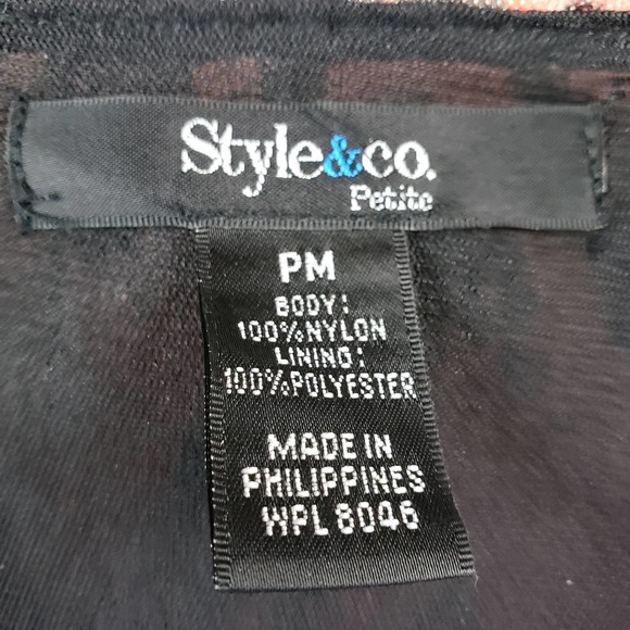 Style & Co. Blouse Womens Size Medium Petite V Neck Layered Animal Print Red - Picture 6 of 6